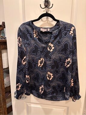 Ted Baker Navy Blush Floral V-Neck Blouse